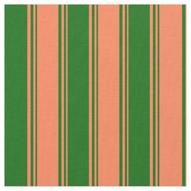 Coral and Dark Green Pattern Fabric (Close Up)