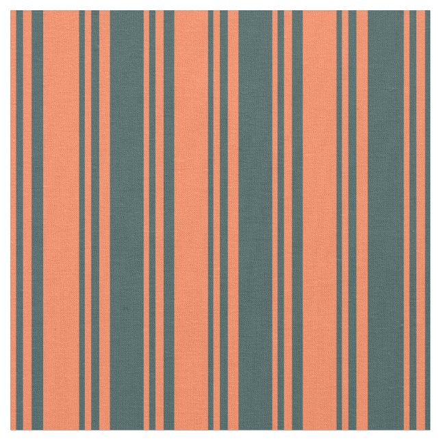 Coral and Dark Slate Gray Lines Fabric (Close Up)