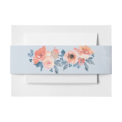 Coral and Dusty Blue Floral Wedding Invitation Belly Band