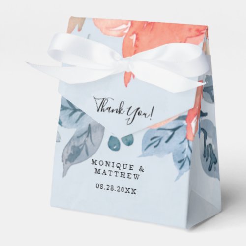 Coral and Dusty Blue Floral Wedding Thank You Favor Boxes