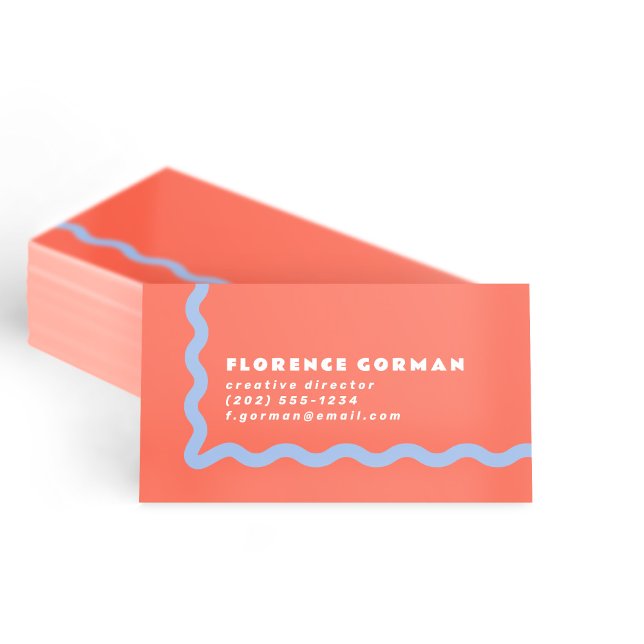 Coral and Dusty Blue Wavy Frame Business Card (Creator Uploaded)
