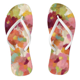 Coral and Emerald Garden Flip Flops