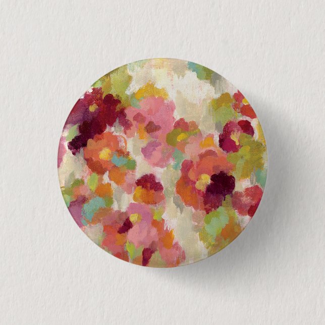 Coral and Emerald Garden Pinback Button (Front)