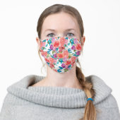 Coral and Fandango Floral Bouquet Pattern Adult Cloth Face Mask (Worn)