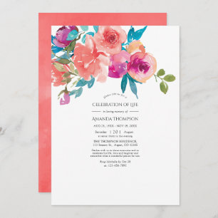 Coral and Fandango Floral Celebration of Life Invitation