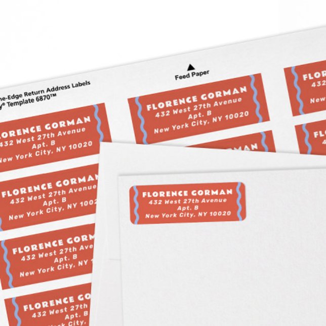Coral and French Blue Wavy Frame Label (trendy wavy periwinkle blue line and coral red modern return address labels by the sheet)
