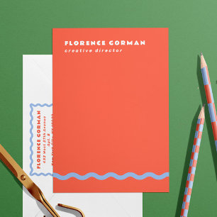 Coral and French Blue Wavy Frame Personal Thank You Card