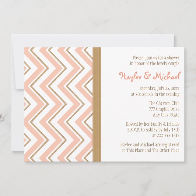 Coral and Gold Chevron Couples Wedding Shower Invitation (Front)