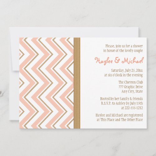 Coral and Gold Chevron Couples Wedding Shower Personalized Invite