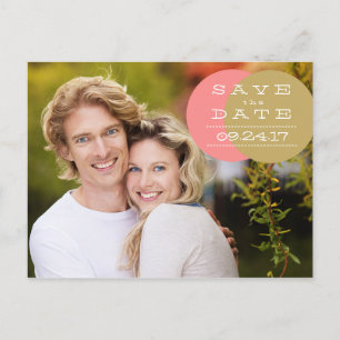 Coral and Gold Circles Save the Date Postcard
