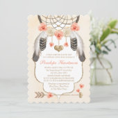 Coral and Gold Dreamcatcher Boho Baby Girl Shower Invitation (Standing Front)