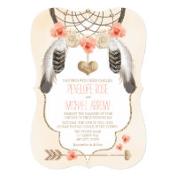 Coral and Gold Dreamcatcher Wedding Card