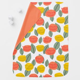 Coral and Gold Flowers  Baby Blanket