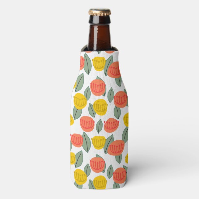 Coral and Gold Flowers  Bottle Cooler (Bottle Front)