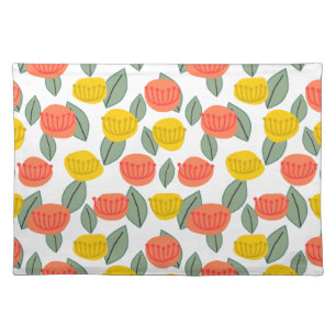 Coral and Gold Flowers  Cloth Placemat