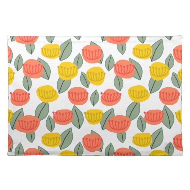 Coral and Gold Flowers  Cloth Placemat (Front)
