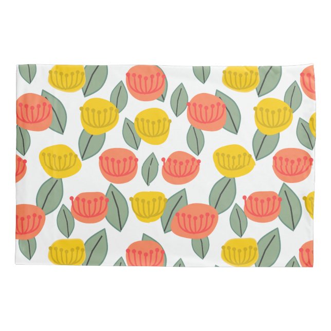 Coral and Gold Flowers  Pillow Case (Back)