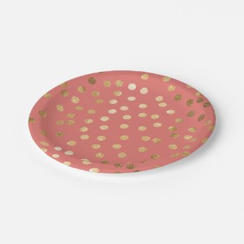 Coral And Gold Glitter Dots Paper Plate by HoundandPartridge at Zazzle