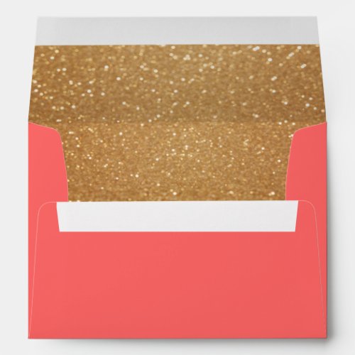 Coral and Gold Glitter Envelope