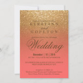 Coral and Gold Glitter Invitation (Front)