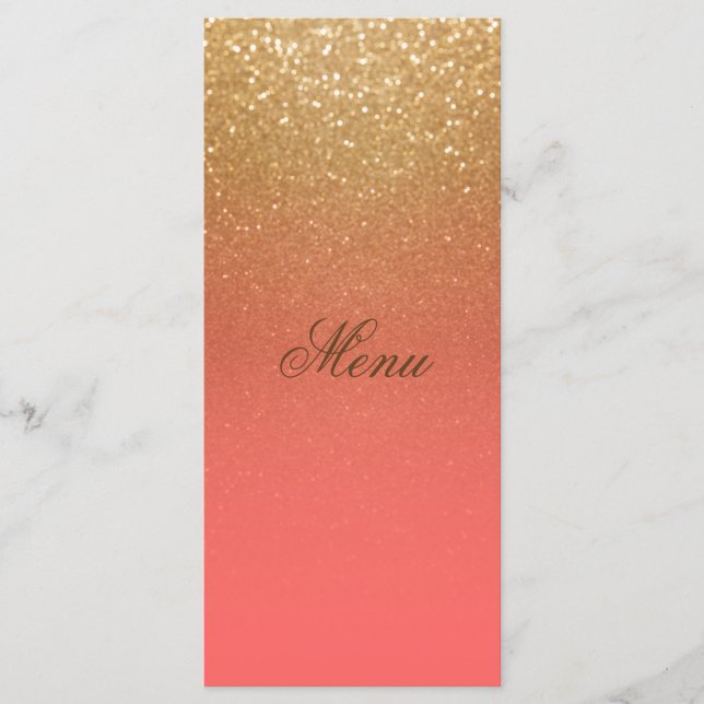 Coral and Gold Glitter Menu (Front)