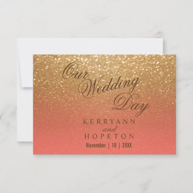 Coral and Gold Glitter - RSVP (Front)