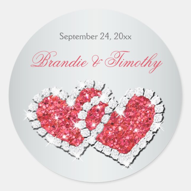 Coral and Gray 1.5" Round Wedding Sticker (Front)