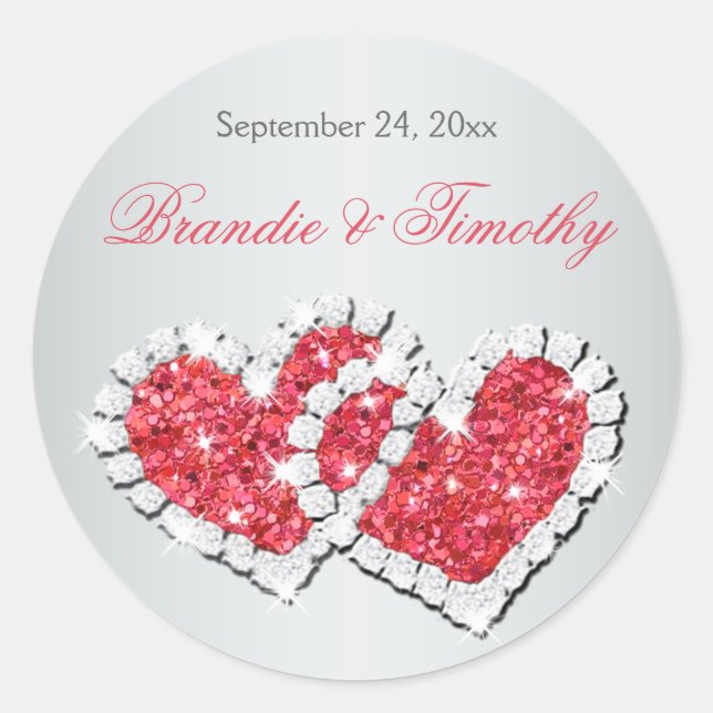 Coral and Gray 1.5" Round Wedding Sticker (Front)