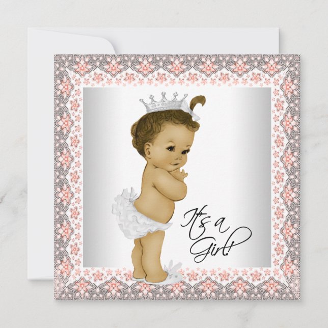 Coral and Gray Baby Girl Shower Invitation (Front)