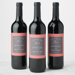 Coral and Gray Cheers to Love Wedding Wine Label