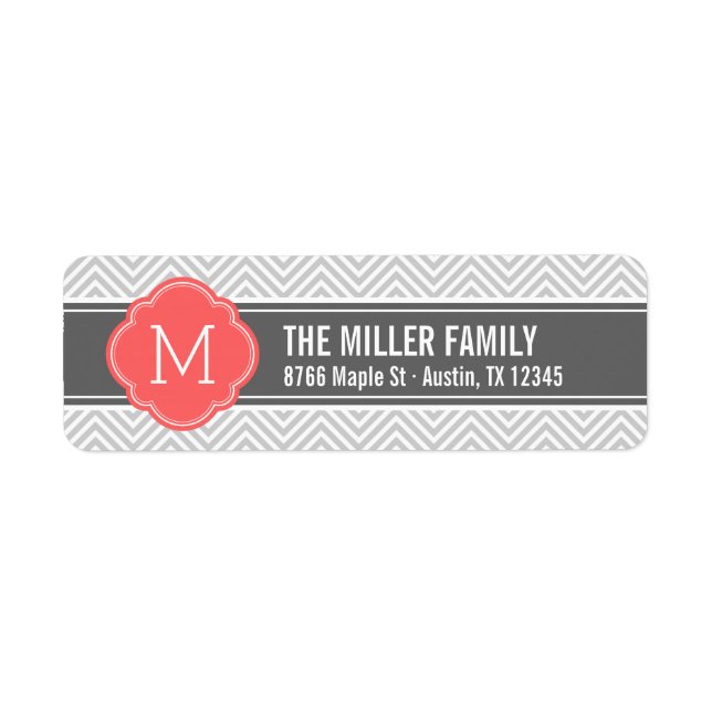 Coral and Gray Chevron Monogram Label (Front)