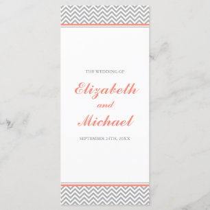 Coral and Gray Chevron Wedding Program