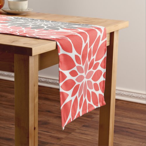 Coral and Gray Chrysanthemums Floral Pattern Short Table Runner