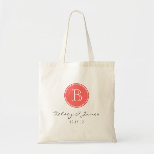 Coral and Gray Custom Monogram Wedding Favor Tote