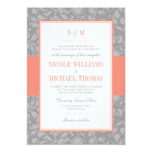 Coral Grey Wedding Invitations 2