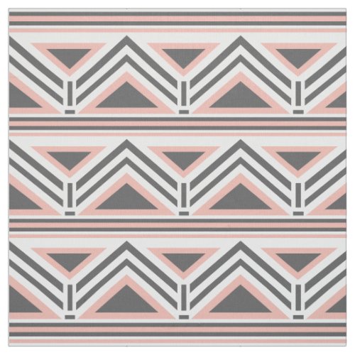 Coral and Gray Geometric Tribal Pattern Fabric