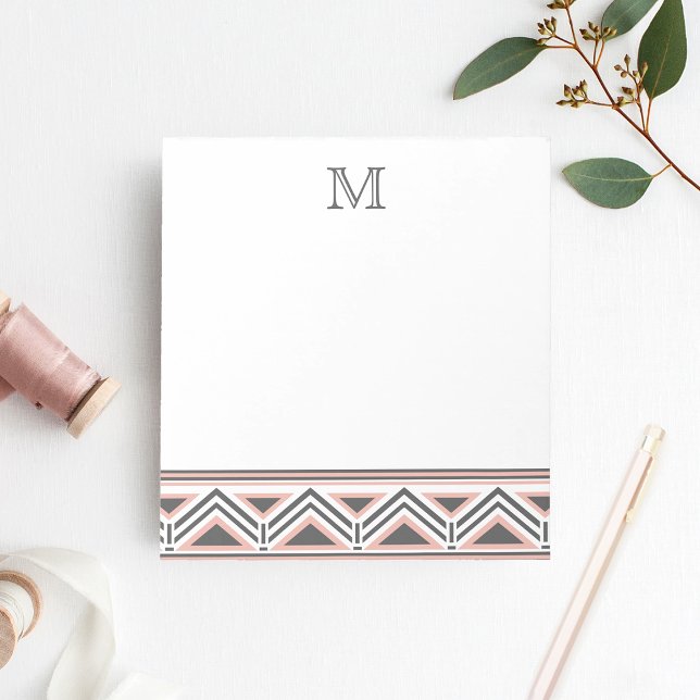 Coral and Gray Geometric Tribal Pattern Monogram Notepad (Creator Uploaded)