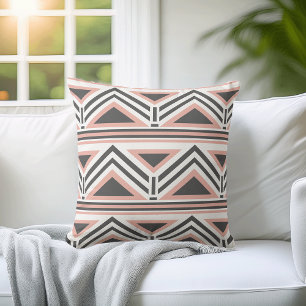 Coral and Gray Geometric Tribal Pattern Throw Pillow
