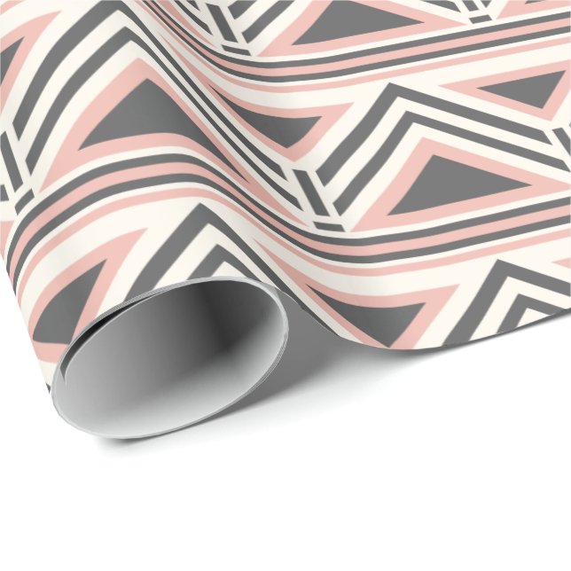 Coral and Gray Geometric Tribal Pattern Wrapping Paper (Roll Corner)
