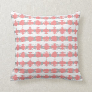 Coral and Gray Ikat Stripes Throw Pillow