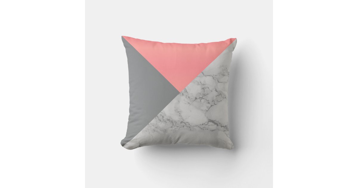 Coral and Gray Marble Throw Pillow | Zazzle