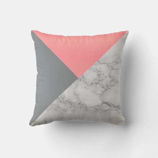 Coral and Gray Marble Throw Pillow | Zazzle