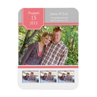 Coral and Gray Photo Save The Date Magnet