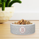Coral and Gray Quatrefoil Custom Monogram<br><div class="desc">A trendy color palette of dove gray and coral makes this monogrammed dog or cat bowl a must for a pampered pet! Design features a hand drawn,  modern quatrefoil pattern in pale gray and white,  with your pet's single initial monogram displayed in contrasting summery coral.</div>