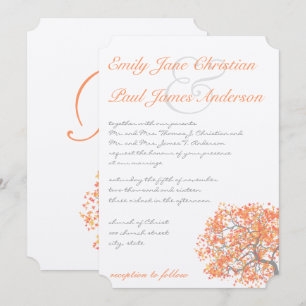 Coral and Gray Romantic Tree  Wedding Invitation
