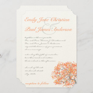 Coral and Gray Romantic Tree Wedding Invitation