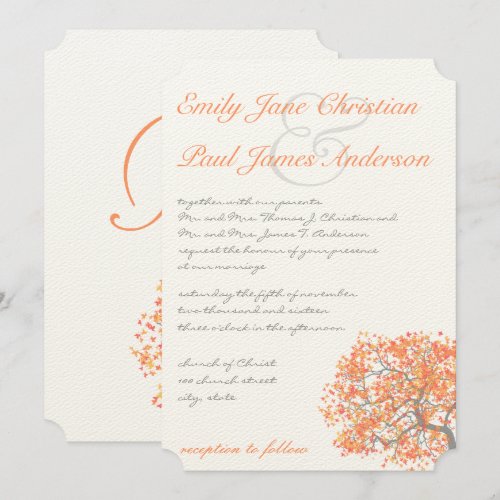 Coral and Gray Romantic Tree  Wedding Invitation