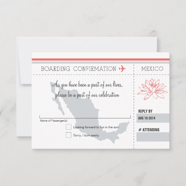 Coral and Gray RSVP Boarding Pass TO MEXICO (Front)