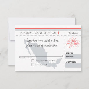 Coral and Gray RSVP Boarding Pass TO MEXICO Card