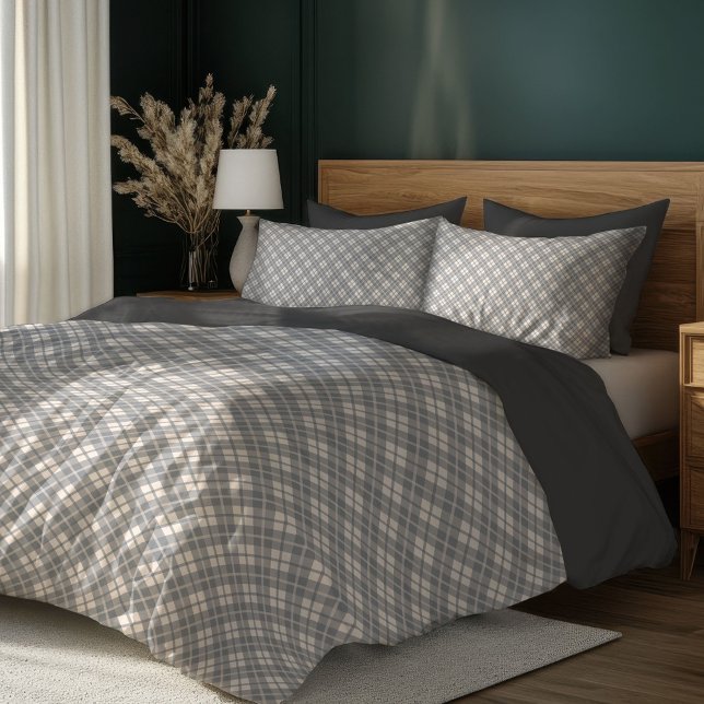 Coral and Gray Tartan Duvet Cover Rustic Charm (Coral and Gray Tartan Duvet Cover Rustic Charm)